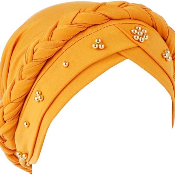 Accessories - African Women Turban Cap Twisted Beaded Braid Head Wraps Pre-Tied Chemo Headscar